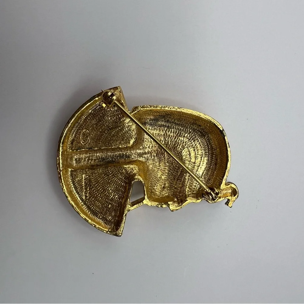 Rare Sphinx Egyptian Revival Vintage Gold Tone Pharaoh Brooch w/ Colorful Accent - Picture 4 of 8